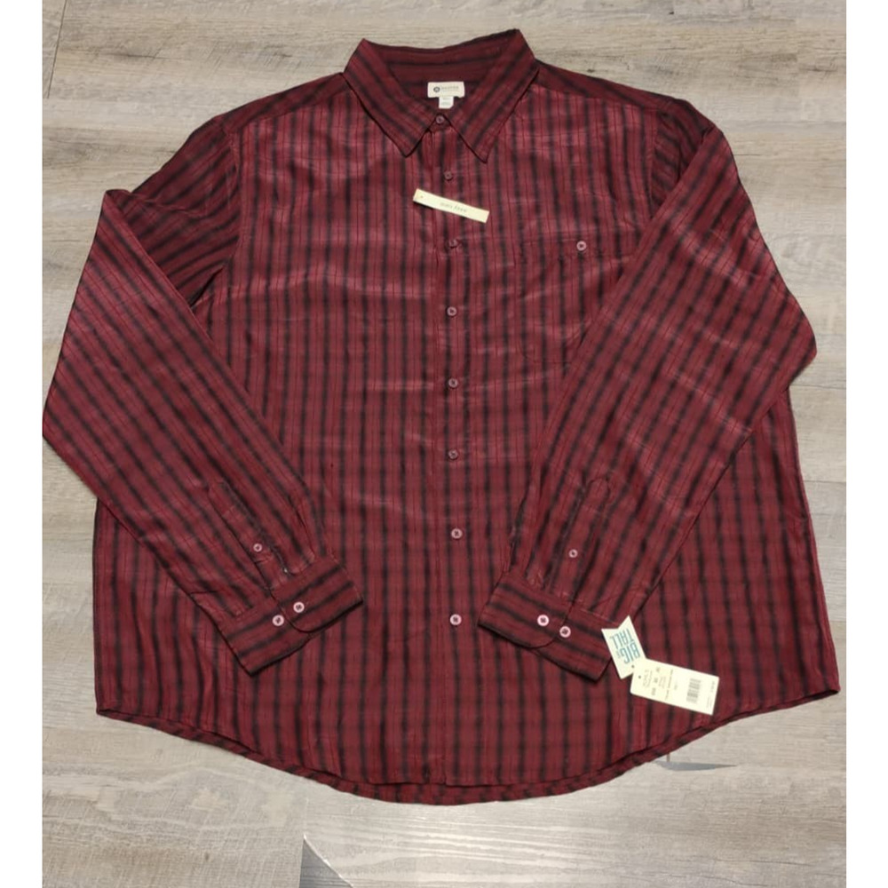 Haggar Button Down Shirt Men 3XLT Big and Tall Striped Burgundy Black NWT $65